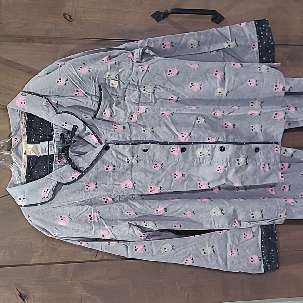 Munki Munki Flannel Owl Pajama Set Pink Gray XXL NEW